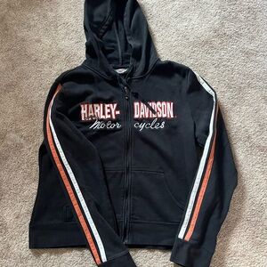 Harley-Davidson Kids Black Hoodie with Orange and White Stripes